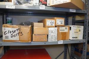 lot 256 image: Contents of Shelf - Tinning Flux, Flanges, Valves