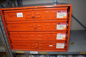 lot 258 image: Small Parts Organizer with Contents - Seats, Stem Packing, Fiber Washers