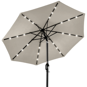 lot 108 image: Solar LED Lighted Patio Umbrella w Tilt Adjustment, UV-Resistant - 10ft (Beige)