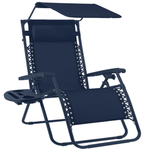 lot 111 image: Folding Zero Gravity Recliner Patio Lounge Chair w Canopy, Side Tray (Navy)