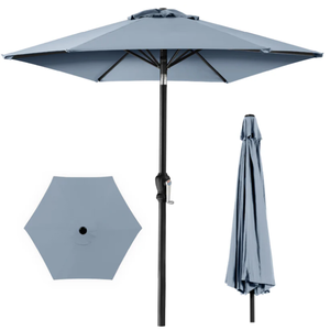 lot 115 image: Outdoor Steel Market Patio Umbrella Decoration w Tilt, Crank Lift - 10ft (Breeze Blue)