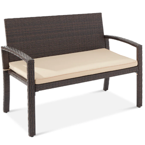 lot 117 image: 2-Person Wicker Porch Bench for Outdoor, Garden w 700lb Capacity - 47in (BrownTan)