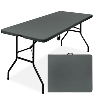 lot 119 image: New Portable Folding Plastic Dining Table w Handle, Lock - 6ft