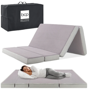 lot 166 image: Twin Size Folding Portable Gray Mattress Topper w Plush Foam - 4in