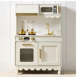 lot 167 image: Pretend Play Cottage Kitchen Wooden Toy Set for Kids w 5 Accessories (Cream)