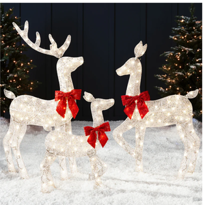 lot 172 image: 3-Piece Lighted Christmas Deer Set Outdoor Decor with 175 LED Lights (White)