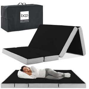 lot 173 image: Queen Folding Portable Onyx Black Mattress Topper w Plush Foam - 4in