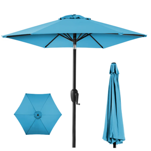 lot 176 image: Outdoor Market Patio Umbrella w Push Button Tilt, Crank Lift - 7.5ft (Sky Blue)