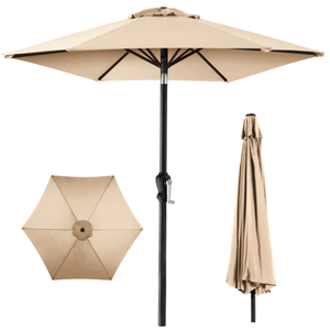 lot 177 image: Outdoor Steel Market Patio Umbrella Decoration w Tilt, Crank Lift - 10ft (Sand)