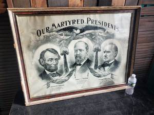 lot 1 image: Large Framed Early 1900s Litho Our Martyrerd Presidents