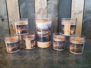 lot 15 image: Terry Redlin Rural Route Vintage Drinking Pitcher and 6 Glasses
