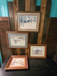 lot 55 image: 4 Beautiful Signed Pieces of Artwork
