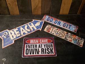 lot 66 image: 4 Cool Metal Signs to the Beach -  Go on Git - Man Cave and more