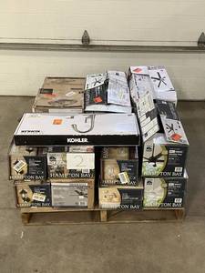 lot 2 image: Massive Pallet of Brand Name Misc Faucets, Showers, Fixtures, Towel Bars, Bathroom Fans, Ceiling Fans, Lights, and More (Parts Only) (Great for eBay Sellers)