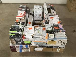 lot 21 image: Massive Pallet of Brand Name Misc Faucets, Showers, Fixtures, Towel Bars, Bathroom Fans, Ceiling Fans, Lights, and More (Parts Only) (Great for eBay Sellers)