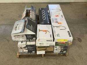 lot 22 image: Massive Pallet of Brand Name Misc Faucets, Showers, Fixtures, Towel Bars, Bathroom Fans, Ceiling Fans, Lights, and More (Parts Only) (Great for eBay Sellers)