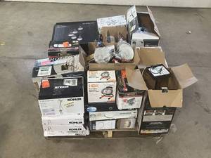 lot 24 image: Massive Pallet of Brand Name Misc Faucets, Showers, Fixtures, Towel Bars, Bathroom Fans, Ceiling Fans, Lights, and More (Parts Only) (Great for eBay Sellers)