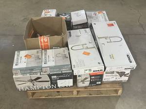 lot 31 image: Massive Pallet of Brand Name Misc Faucets, Showers, Fixtures, Towel Bars, Bathroom Fans, Ceiling Fans, Lights, and More (Parts Only) (Great for eBay Sellers)