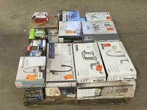 lot 35 image: Massive Pallet of Brand Name Misc Faucets, Showers, Fixtures, Towel Bars, Bathroom Fans, Ceiling Fans, Lights, and More (Parts Only) (Great for eBay Sellers)