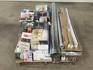 lot 36 image: Massive Pallet of Brand Name Misc Faucets, Showers, Fixtures, Towel Bars, Bathroom Fans, Ceiling Fans, Lights, and More (Parts Only) (Great for eBay Sellers)