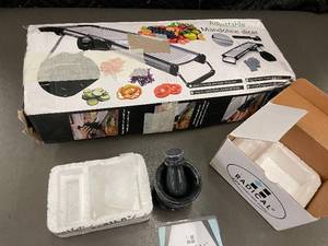 lot 8 image: Adjustable Mandoline Slicer with Marble Mortar and Pestle