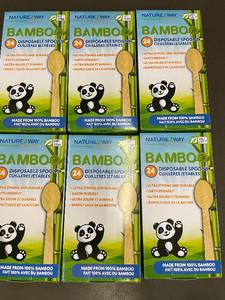 lot 50 image: NatureZWay Bamboo Disposable Spoons - 6 Boxes (144 Spoons Total)