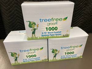 lot 190 image: Treefree Greer2 5.75 in Black Cocktail Bamboo Paper Straws, 3000 Count
