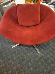 lot 1 image: Red Velvet Parma Chair By American Leather.  Modern design with chrome legs.