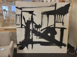 lot 3 image: A large modern Black & White Oil Painting on Canvas. 71 x 71 x 3