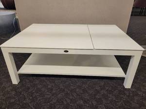 lot 38 image: Multifunctional & Stylish White Alum Lift Table by Jardin Couture.