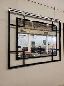 lot 65 image: Iron Frame Mirror with a Black Geometric Frame.