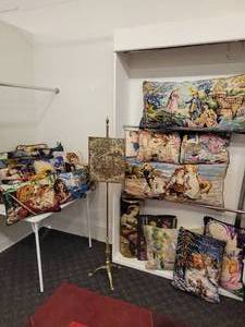 lot 74 image: A lot of 26 Handmade Needlepoint Pillows, Fire Screen and Photo Album.