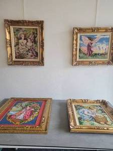 lot 90 image: A lot of 4 Framed Handmade Needlepoint Works.