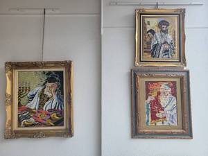 lot 91 image: A lot of 3 Framed Handmade Needlepoint Works.