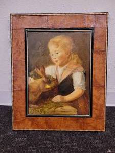 lot 162 image: A reproduction painting on wood of Felix Schlesingers Feeding The Bunnies