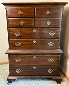 lot 22 image: Solid Cherry Jamestown Sterling 8 Drawer Highboy Dresser