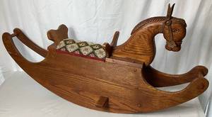 The Bartley Collection Wooden Rocking Horse with Upholstered Embroidered Seat