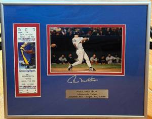 lot 102 image: MN Twins Paul Molitor 3000th Hit - Sept 16, 1996 Autographed Framed Print with Original Game Ticket
