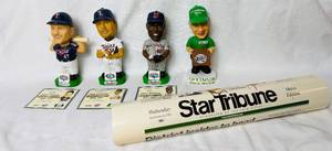 lot 114 image: 2003 Minnesota Twins Bobbleheads - Corey Koskie, Torii Hunter, Eddie Guardado and Wally the Beer Man and Sept 24, 2003 Star Tribune Front Page Copy