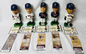 lot 117 image: 2005 & 2006 MN Twins Bobbleheads - 2005 Johan Santana, 2005 Joe Nathan, 2006 Billy Martin, 2006 Brad Radke and 2006 Jack Morris