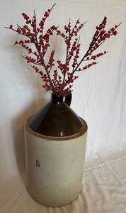 lot 29 image: Vintage Large 21 Tall 5 Gallon Stoneware Crock Moonshine Jug