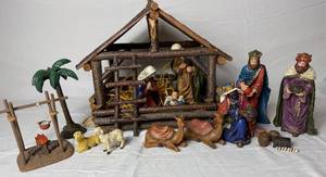 lot 214 image: Creche and Nativity Set with Jesus, Mary, Joseph, Animals and Village Accessories
