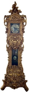lot 1 image: Vintage Hertz Ornate Gilded Floor Clock with Pendulum & Roman Dial