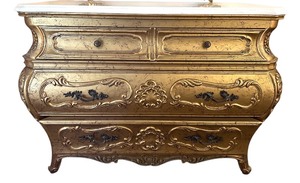 lot 11 image: Gilded Rococo Bombe Chest With Marble Top & Ormolu Accents #1