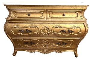 lot 12 image: Gilded Rococo Bombe Chest With Marble Top & Ormolu Accents #2