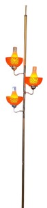 lot 18 image: Three-Arm Vintage Tension Pole Floor Lamp with Orange Diamond-Cut Plastic Shades