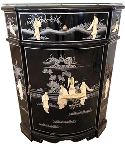 lot 3 image: Black Lacquer Mother of Pearl Oriental Corner Cabinet