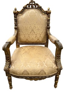 lot 26 image: Louis XVI Style Giltwood Armchair & Damask Upholstery #1