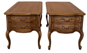 lot 42 image: Pair of Oak Wood End Tables & French Provincial 2-Drawer