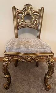 lot 25 image: Ornate Gold Rococo Chair & Circular Back Medallion Cushioned Seat #4